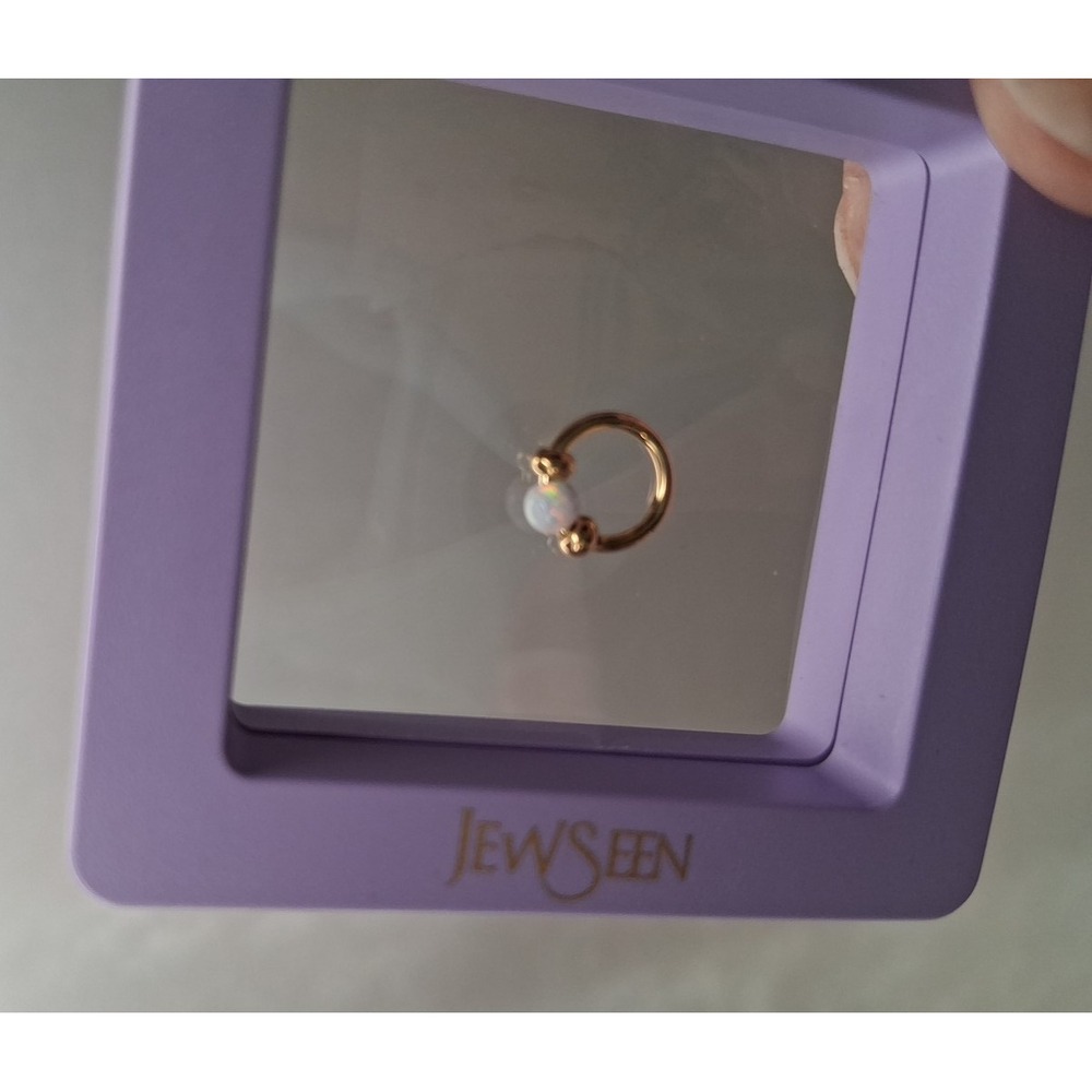 Jewseen Tiny White Opal Nose Ring 7mm Piercing Hoop Surgical Steel Gold Boxed - Picture 2 of 9